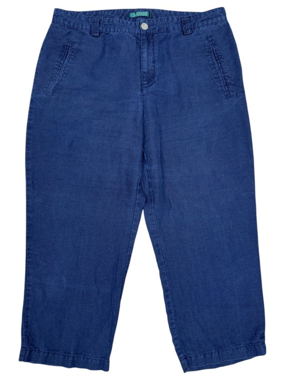 RALPH LAUREN | LAUREN Linen Wide Leg Ankle Pants | Navy | Size 14